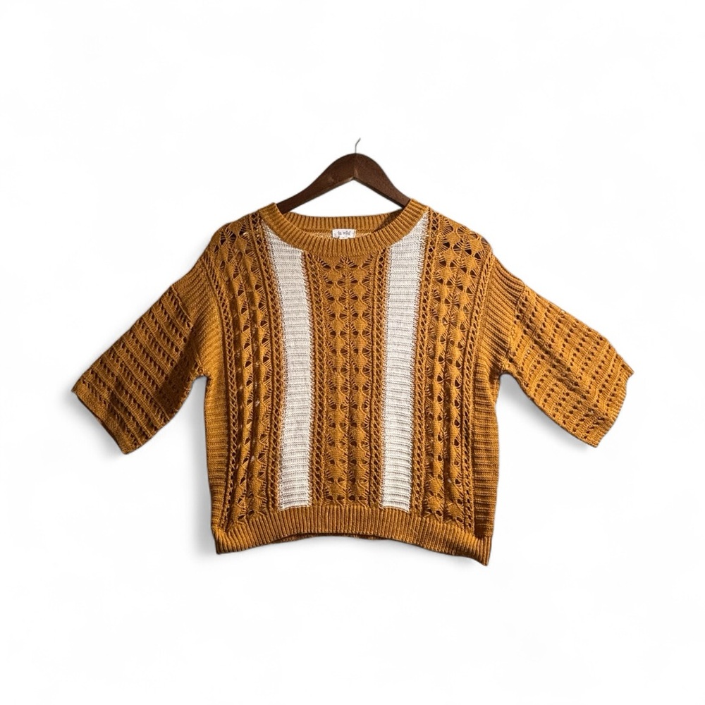 LA MIEL Women’s Half Sleeve Mustard and Cream Knit Sweater